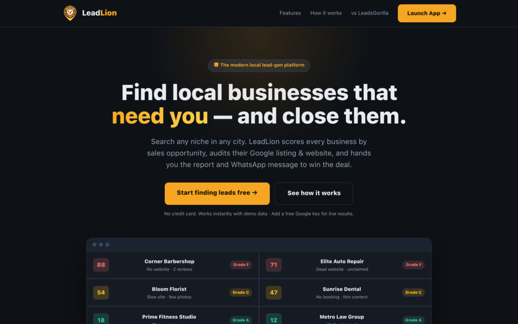 LeadLion website screenshot