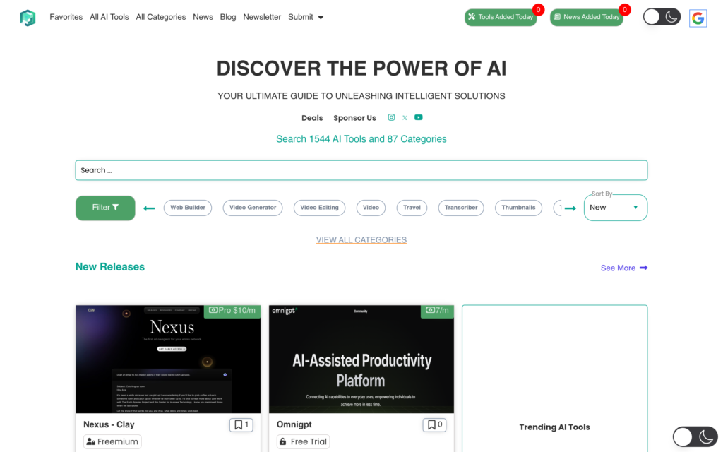 AI Listing website screenshot