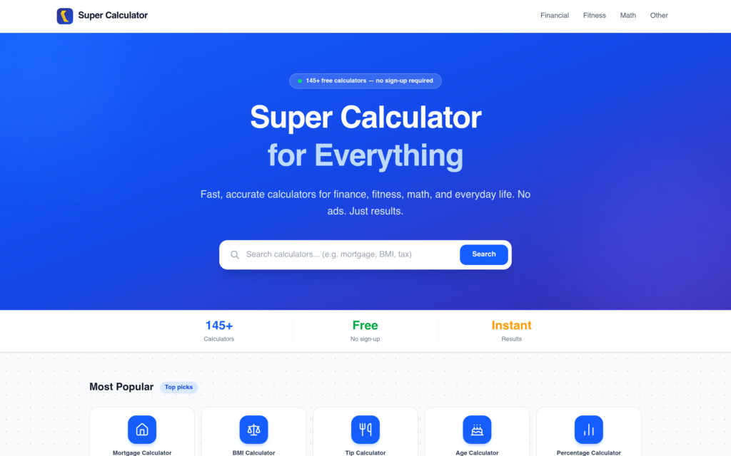 Super Calculator website screenshot